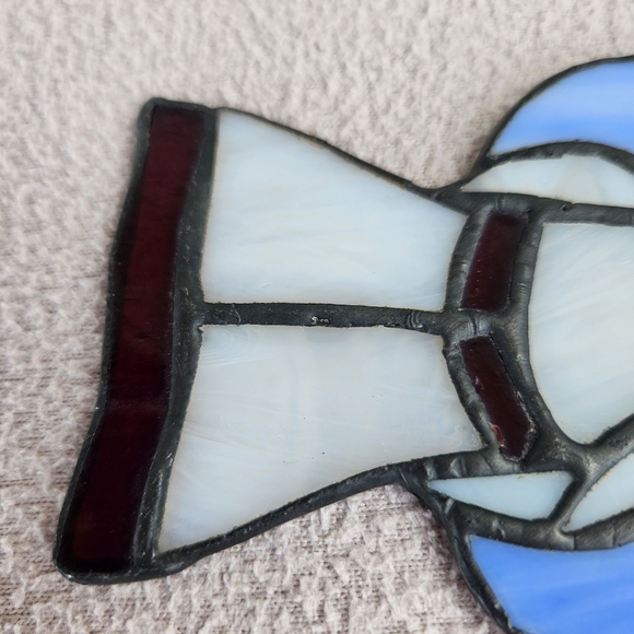 Stained Glass Angel Suncatcher Hanging Blue White Metal 3.5" Handcrafted - Picture 10 of 10